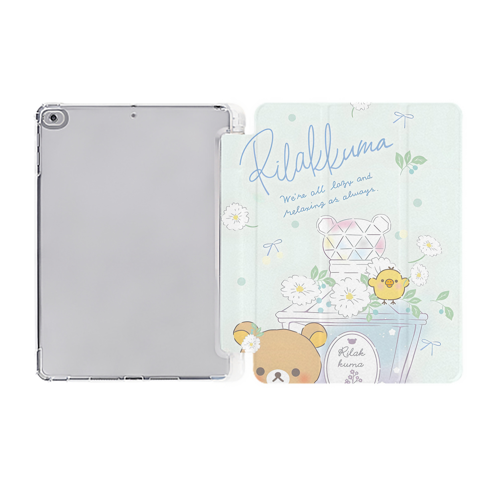（画像用） リラックマ リラックマ キイロイトリ Rilakkuma Korilakkuma Kiiroitori IPad ケース ペン収納付き 三つ折りスタンド PUレザー×シリコン 対応機種9.5/10.5/10.9インチ